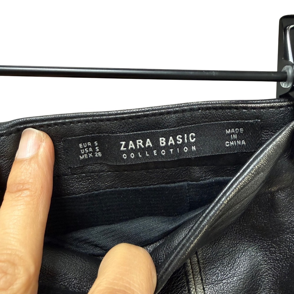 Zara Basic Black Faux Leather Studded Asymmetrical Ruffle Mini Skirt Small - Picture 4 of 9